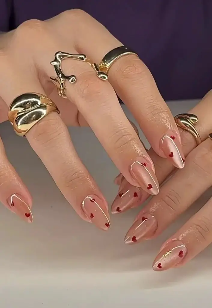 Sheer Pink Stiletto Heart Accent Nails Sheer Pink Stiletto Heart Accent Nails — Best Cute Nails