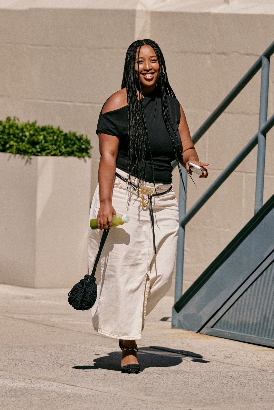 Denim Maxi Skirt with Off-The-Shoulder Top for Evening Casual — Best Cute Outfits