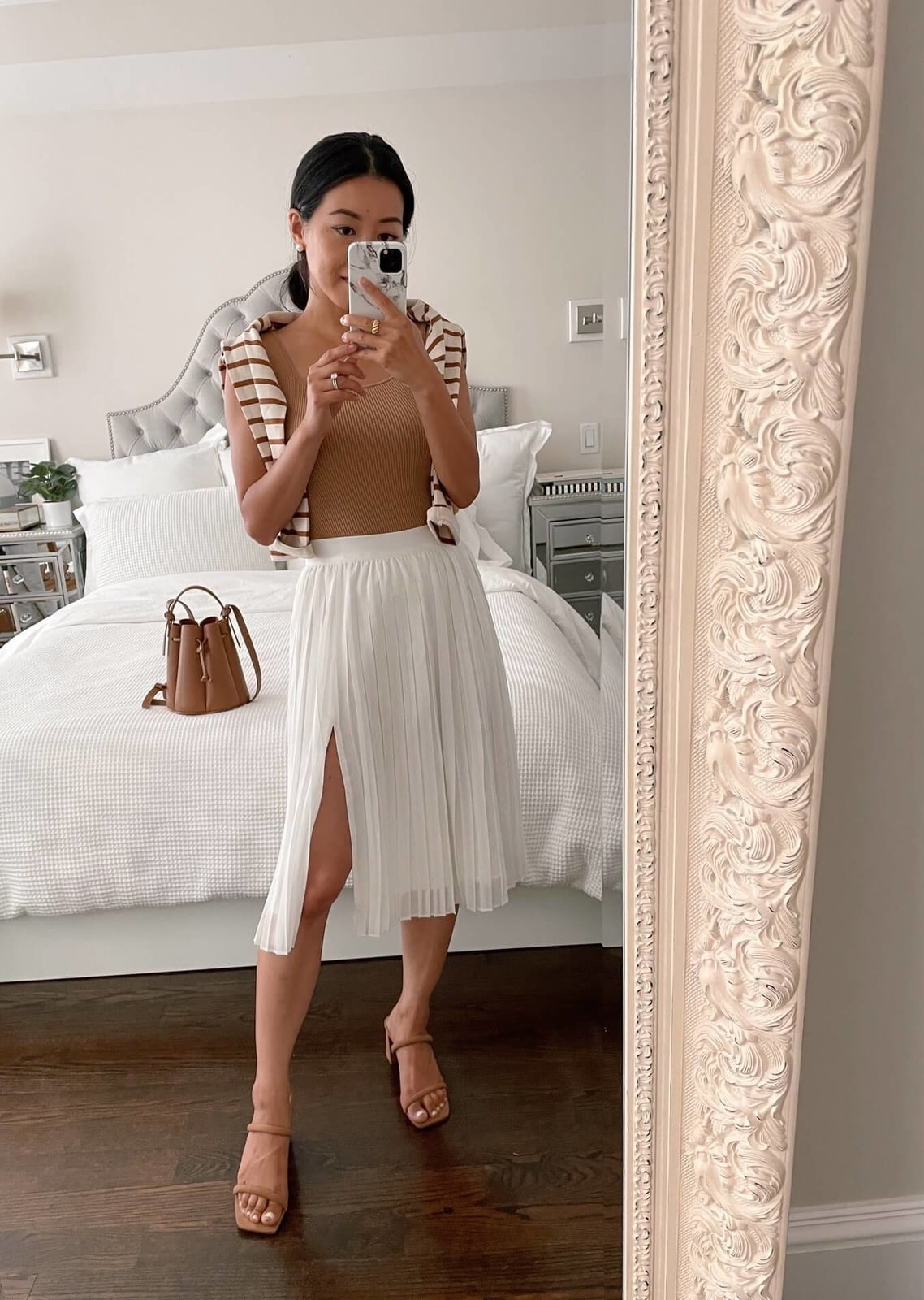 Sheer Pleated Skirt with Ribbed Tank and Cardigan — Best Cute Outfits