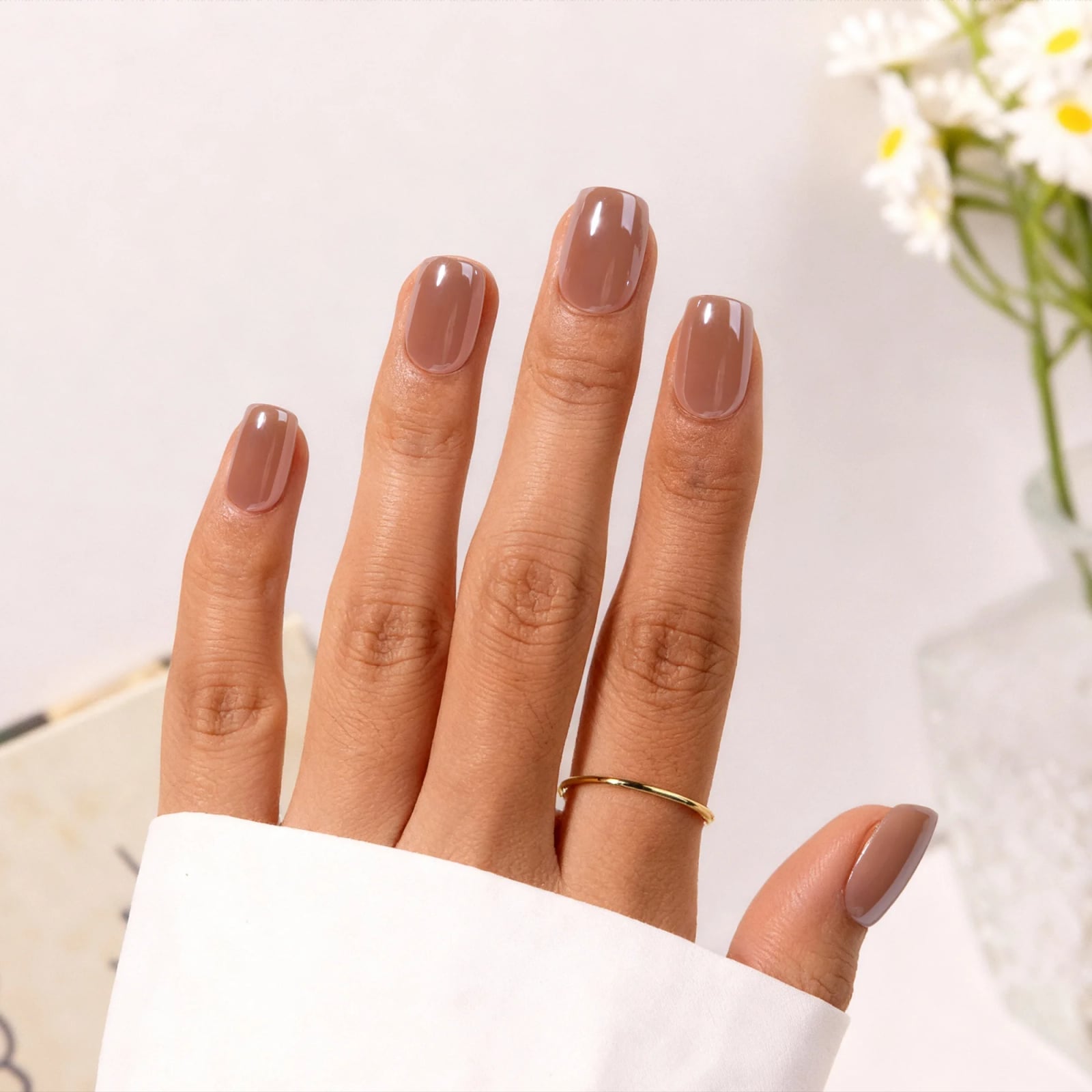 Short Square Milky Brown Glossy Nails Short Square Milky Brown Glossy Nails — Best Cute Square Nails