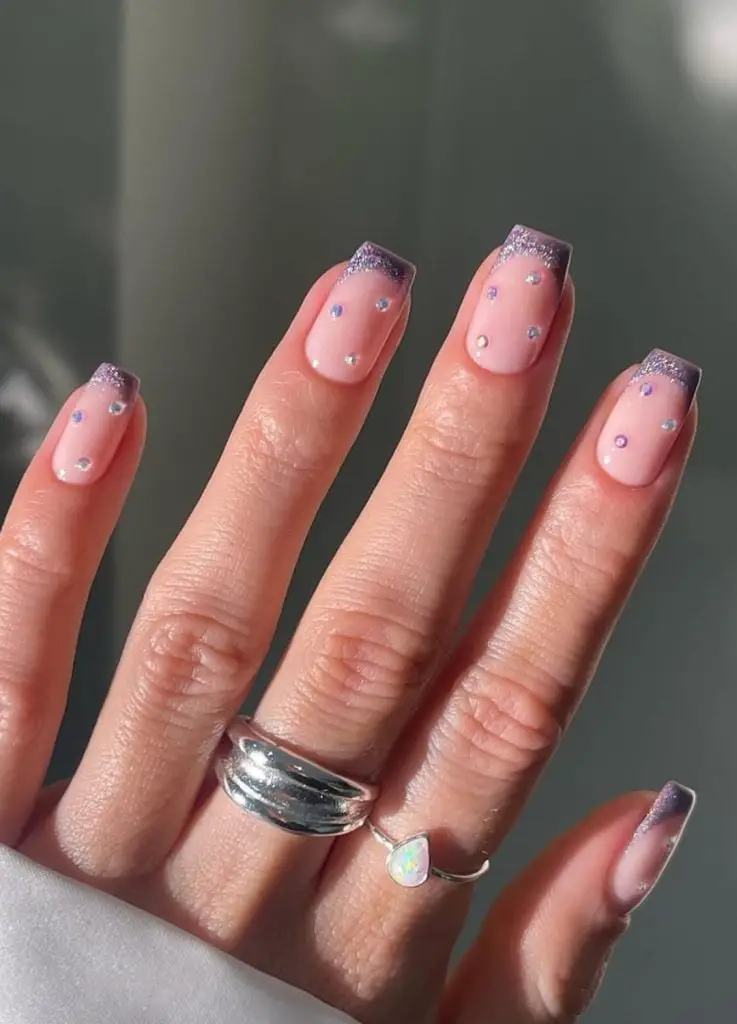 Glitter Purple French Medium Square Nails Glitter Purple French Medium Square Nails — Best Elegant Nails