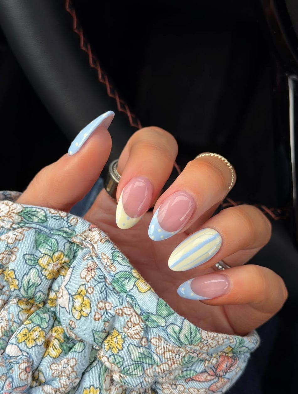 Pastel French Tips Polka Dot Almond Nails Pastel French Tips Polka Dot Almond Nails — Best Elegant Nails