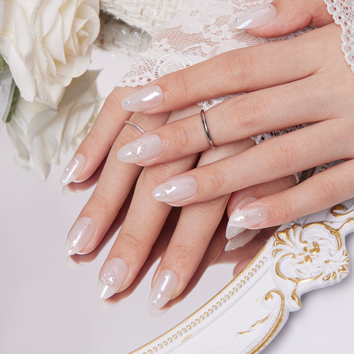 Milky White Pearlescent Short Almond Nails Milky White Pearlescent Short Almond Nails — Best Elegant Nails