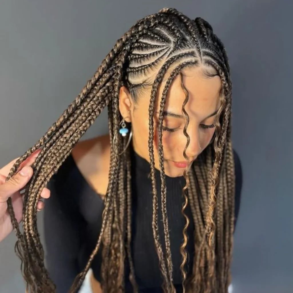 Mid-Back Braids with Loose Wavy Ends — Best Fulani Braids