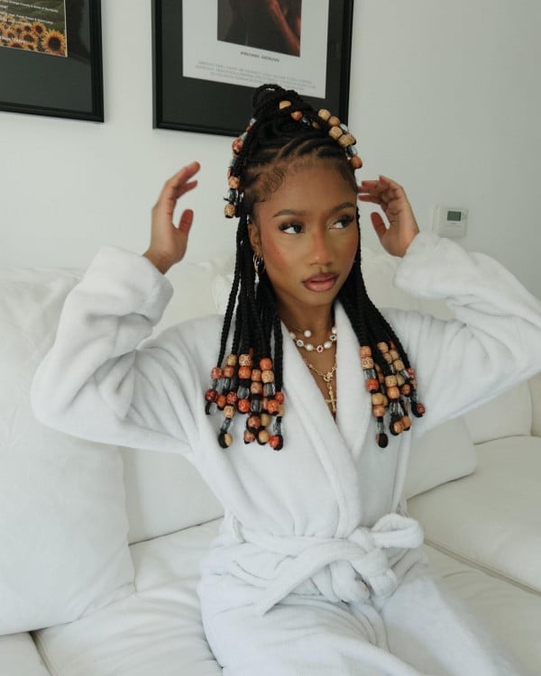 Shoulder Length Fulani Braids with Wooden Beads, Black — Best Fulani Braids