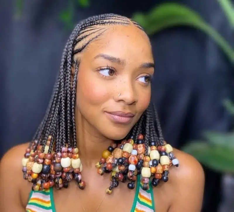 Shoulder Length Fulani Braids with Colorful Beads — Best Fulani Braids