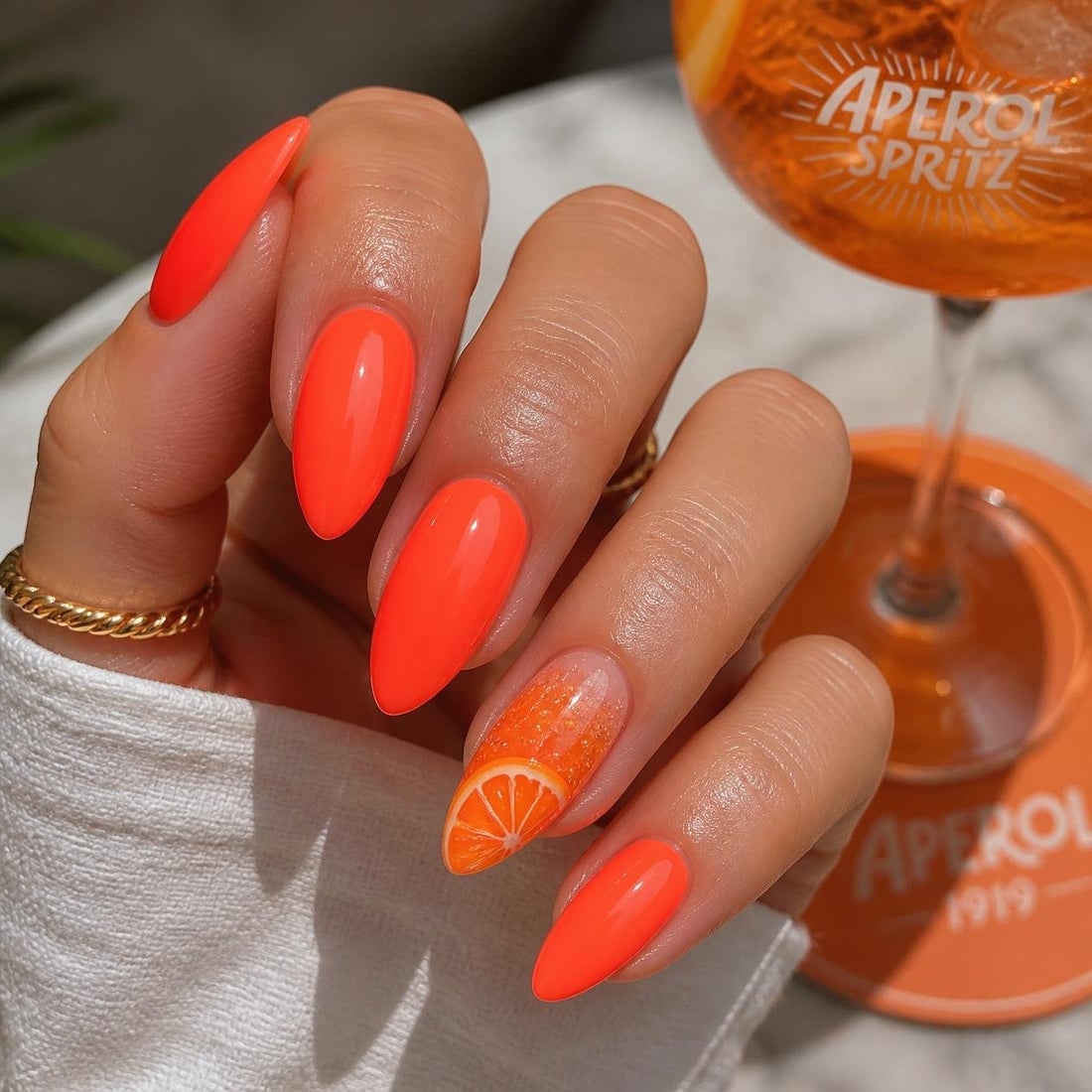 Long Almond Nails With Vibrant Orange And Orange Slice Art Long Almond Nails With Vibrant Orange And Orange Slice Art — Best Simple Nails