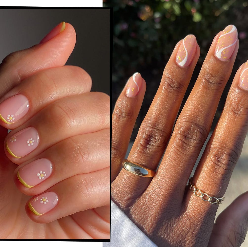 Pink Yellow Floral French Short Almond Nails Pink Yellow Floral French Short Almond Nails — Best Simple Short Nails