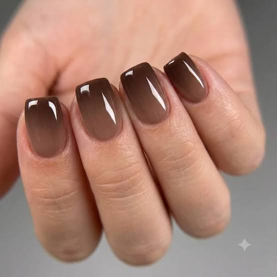 Dark Brown Beige Ombre Short Square Nails Dark Brown Beige Ombre Short Square Nails — Best Simple Short Nails