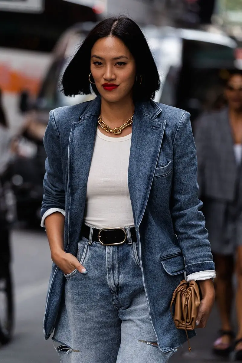 Oversized Denim Blazer with Denim Shorts — Best Trendy Outfits