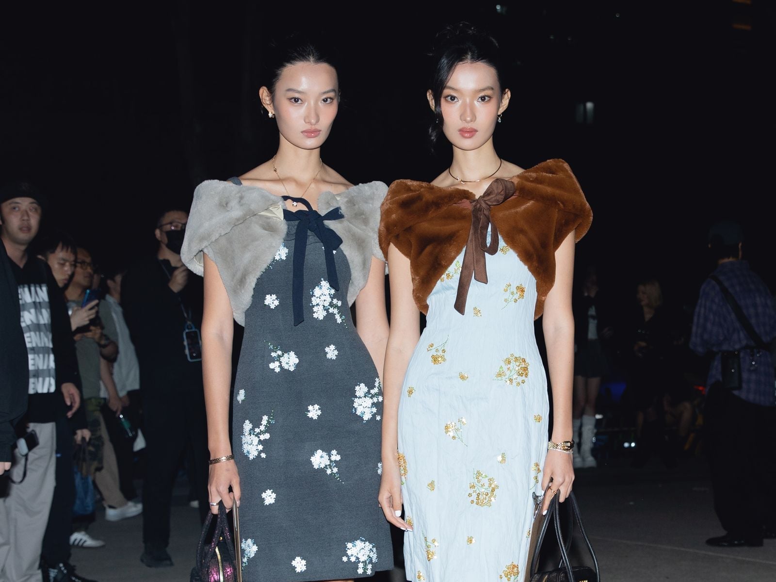 Floral Print Dresses with Faux Fur Shrugs — Best Trendy Outfits