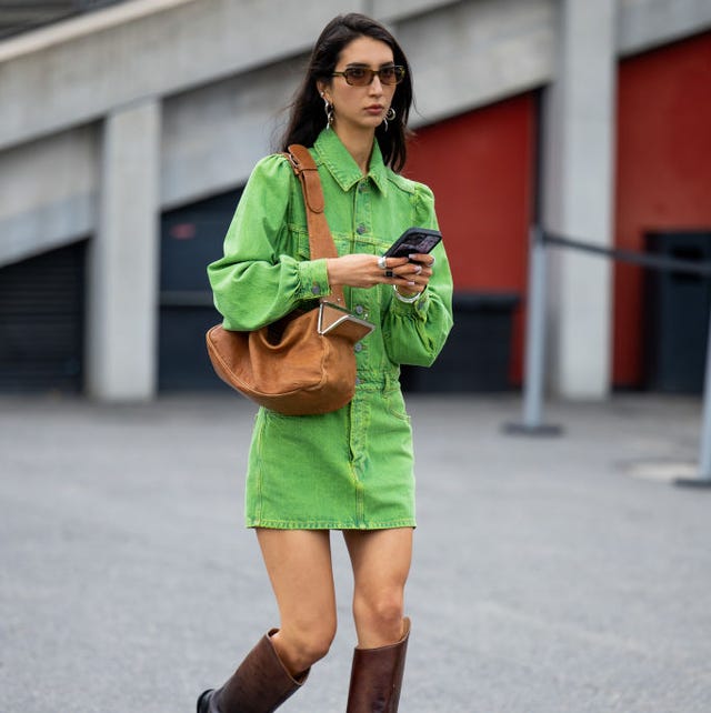 Lime Green Denim Jacket and Mini Skirt Set — Best Trendy Outfits
