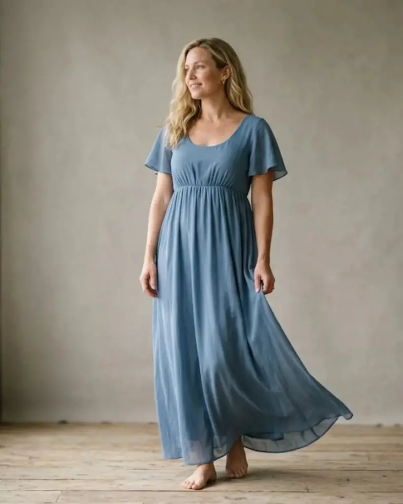 Dusty Blue Chiffon Flutter Sleeve Maxi Dress — Best Types of Dresses