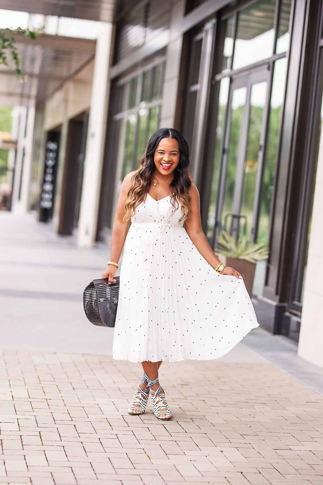 White Polka Dot Midi Dress with Pleats — Best Types of Dresses