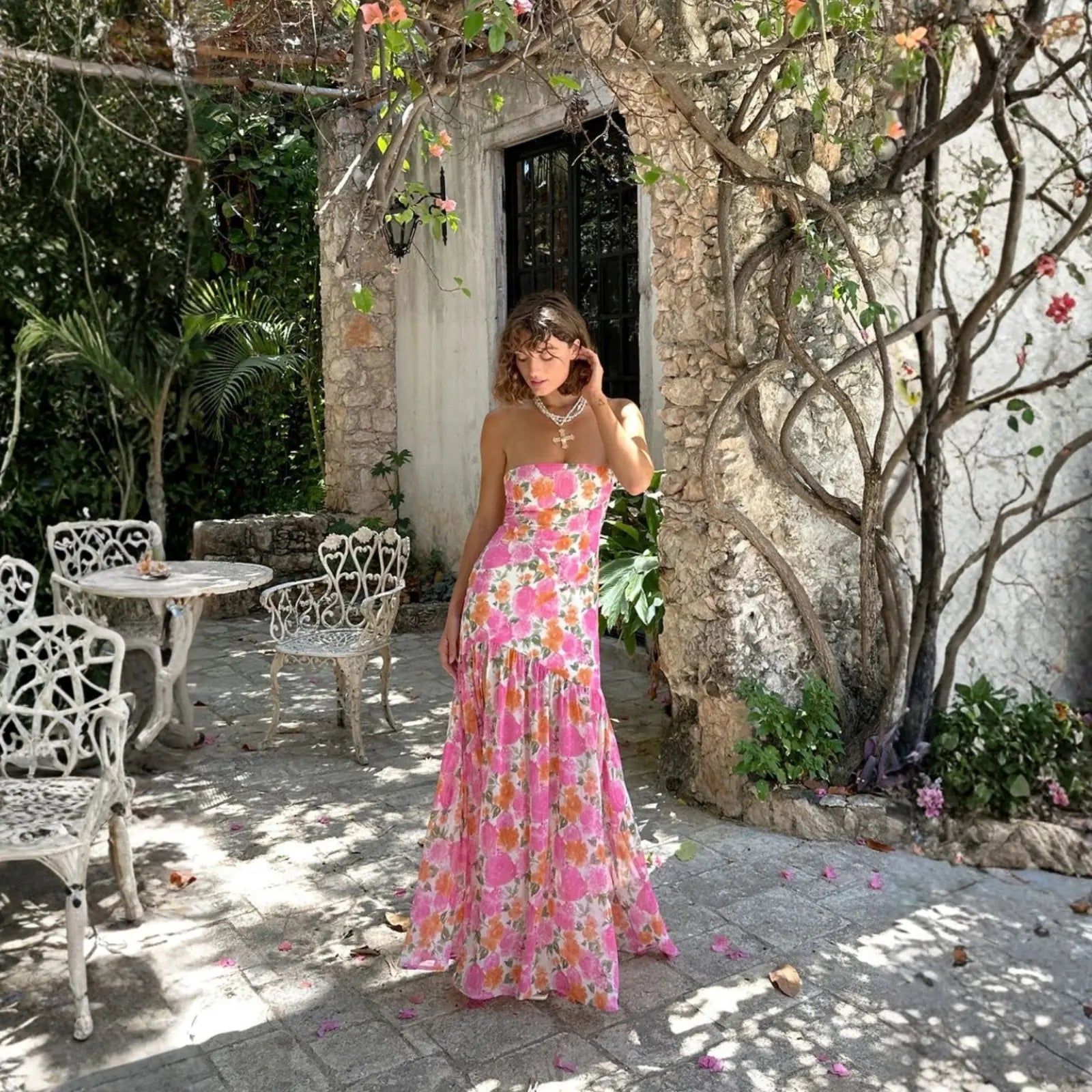 Strapless Tiered Maxi Dress with Floral Print — Best Types of Dresses