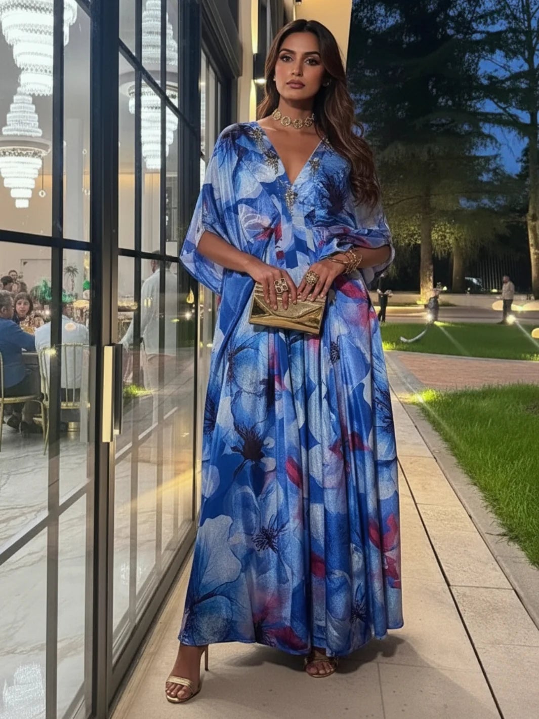 Blue Floral Print Kaftan Dress Blue Floral Print Kaftan Dress — Best Unique Dresses