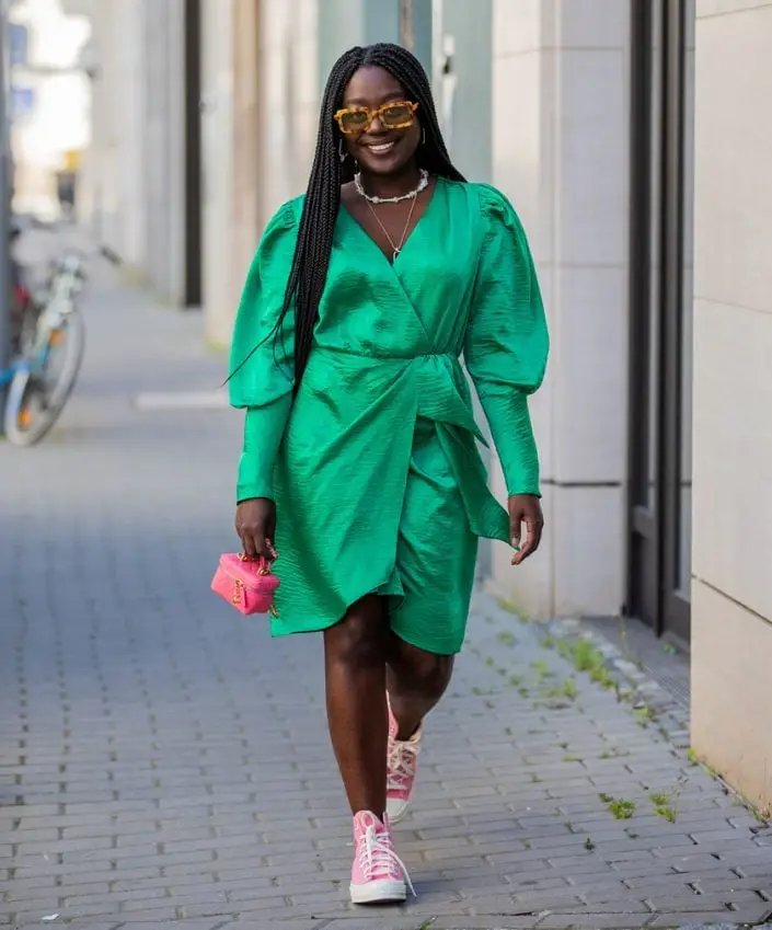 Vibrant Green Wrap Dress with Puffy Sleeves Vibrant Green Wrap Dress with Puffy Sleeves — Best Unique Dresses
