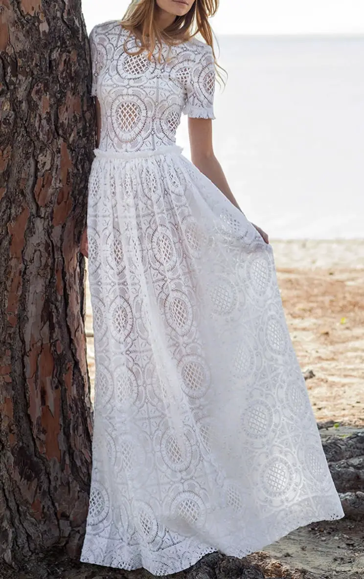 White Lace A-Line Maxi Dress White Lace A-Line Maxi Dress — Best Unique Dresses