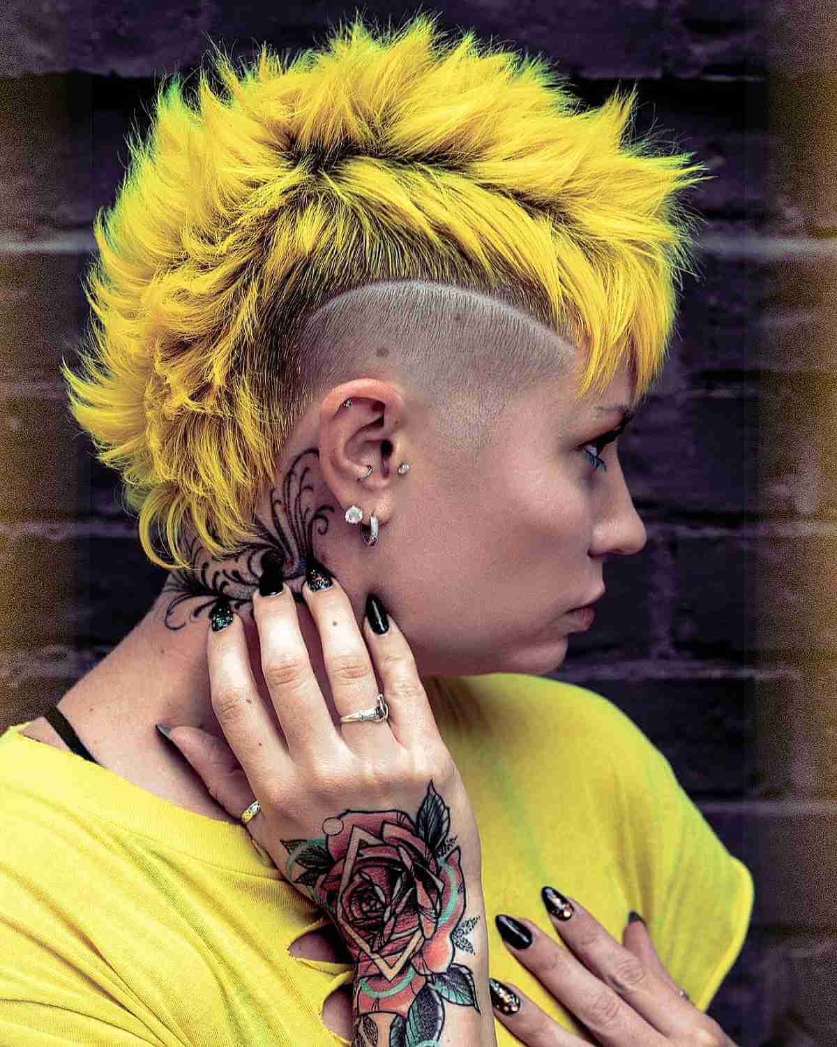 Vivid Yellow Spiky Mohawk With Undercut Vivid Yellow Spiky Mohawk With Undercut — Best Unique Hairstyles
