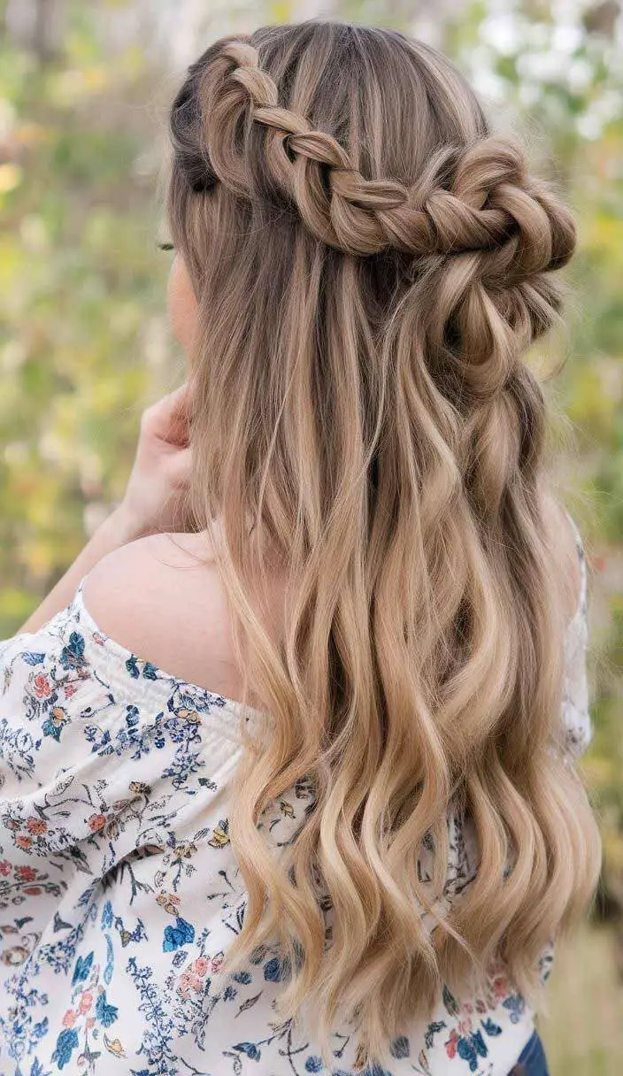 Mid-Back Blonde Balayage Half-Up Half-Down With Braid Mid-Back Blonde Balayage Half-Up Half-Down With Braid — Best Unique Hairstyles