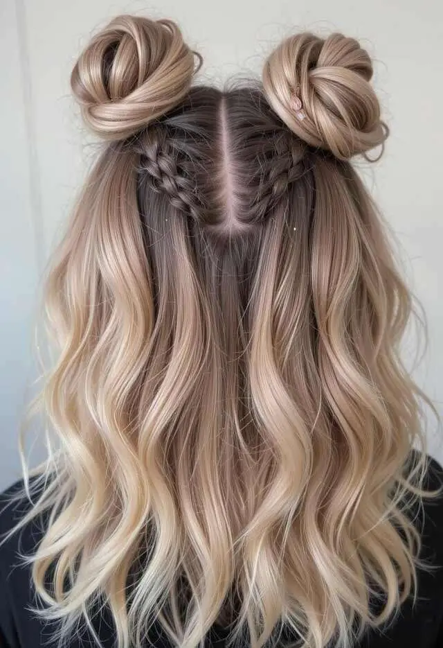 Mid-Back Blonde With Double Buns And Braids Mid-Back Blonde With Double Buns And Braids — Best Unique Hairstyles