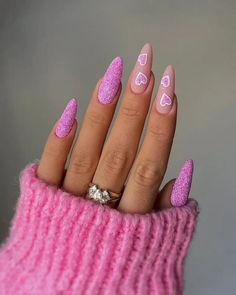 Long Almond Nails With 3D Hearts — Best Unique Nails