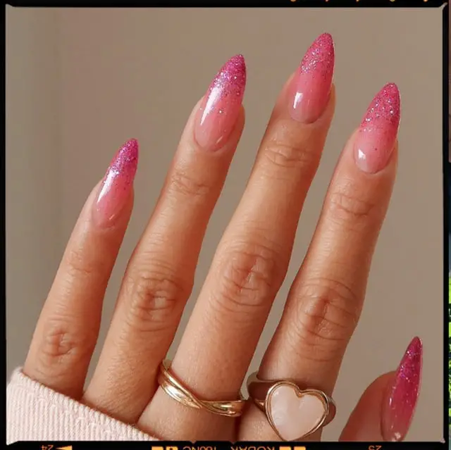 Very Long Stiletto Nails With Pink Glitter Gradient — Best Unique Nails