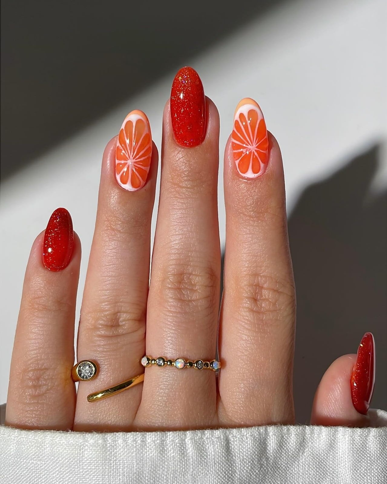Medium Almond Nails With Orange Slice Art — Best Unique Nails