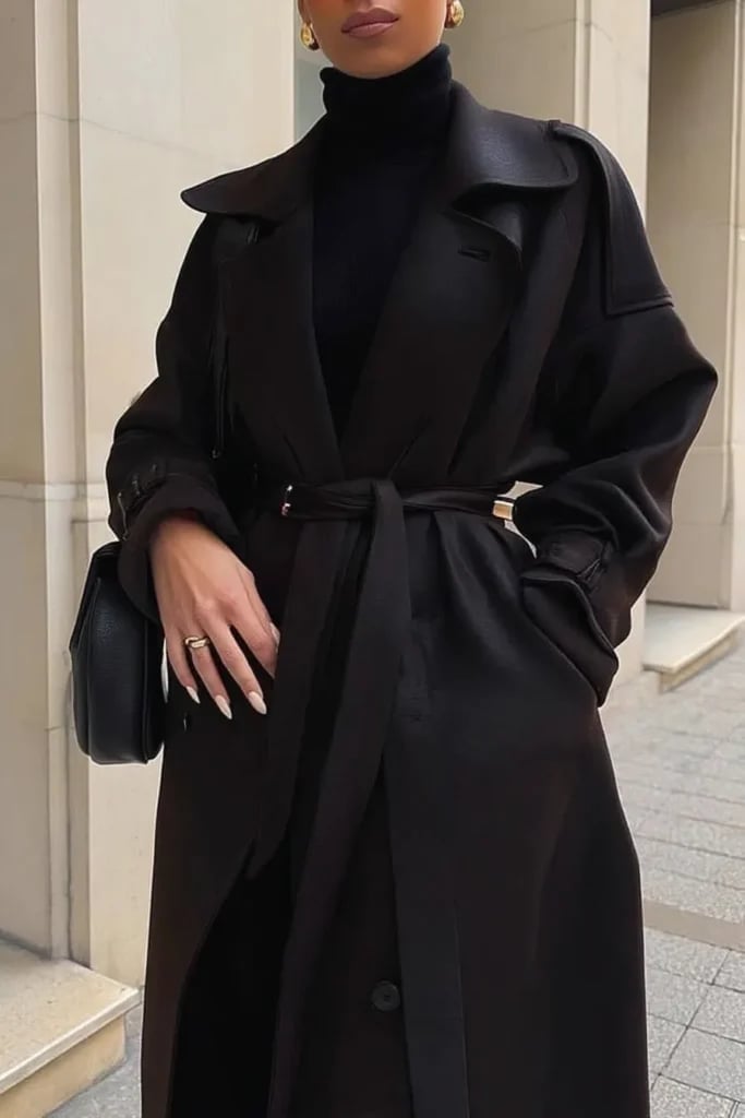 Black Trench Coat With Turtleneck and Heels Black Trench Coat With Turtleneck and Heels — Black Trench Coat Outfit Ideas