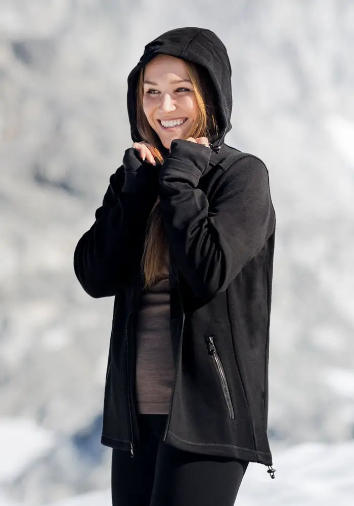 Black Zip Hoodie with Gray Base Layer — Chic Black Hoodie Outfit