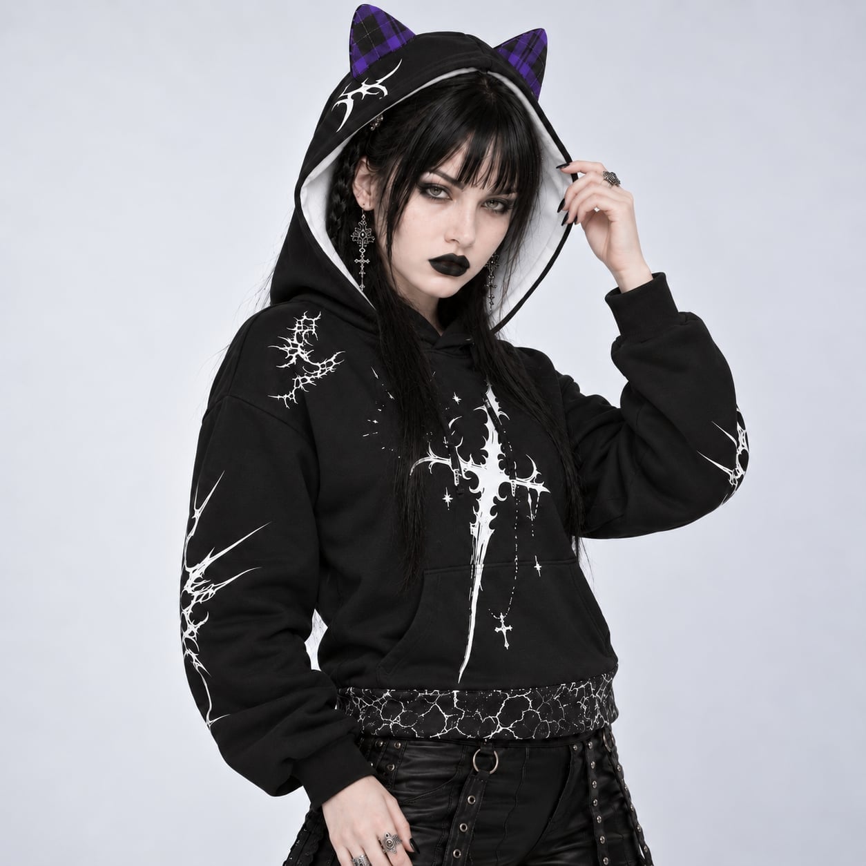 Black Hoodie with Cat Ear Hood Detail — Chic Black Hoodie Outfit