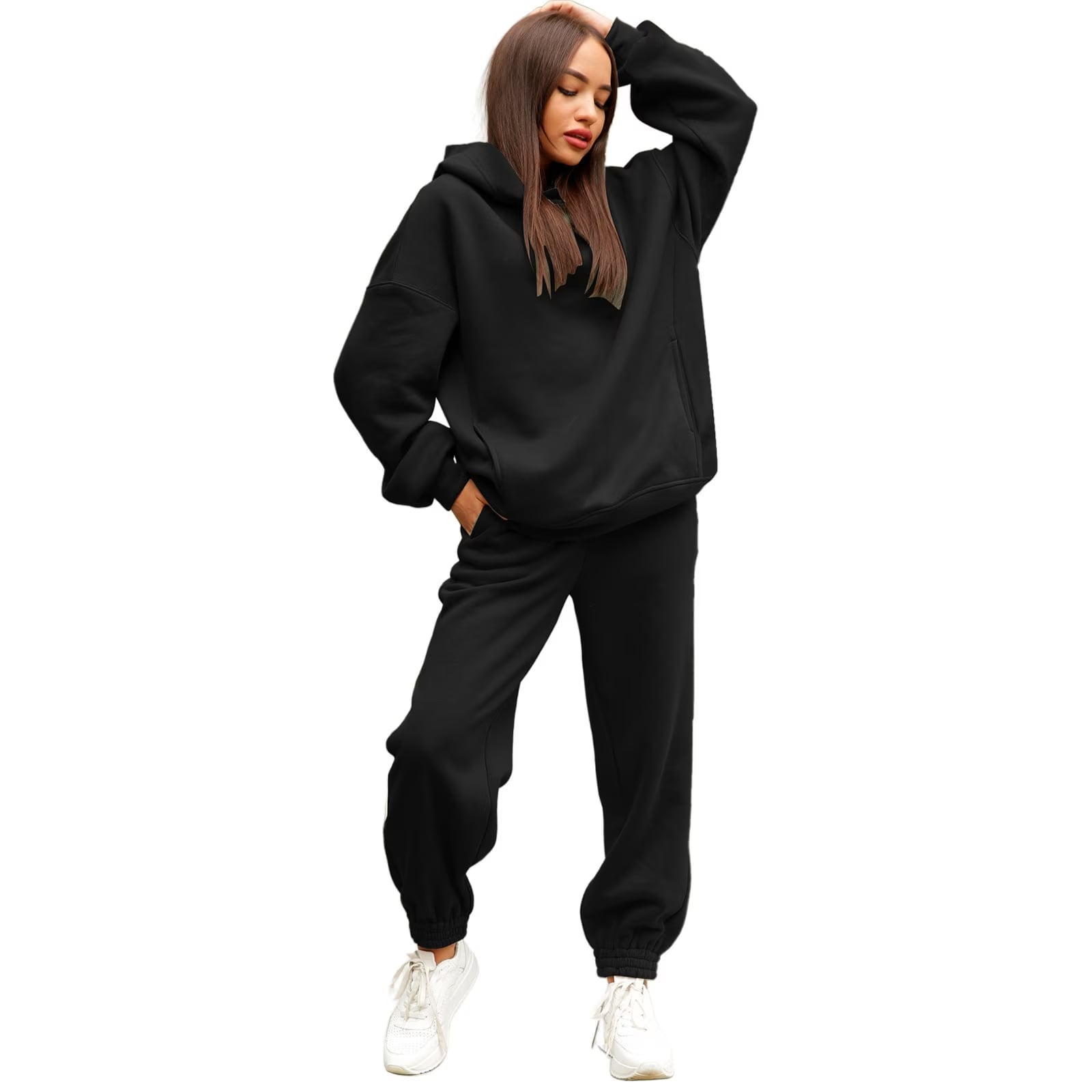 Matching Black Hoodie and Sweatpants Set — Chic Black Hoodie Outfit