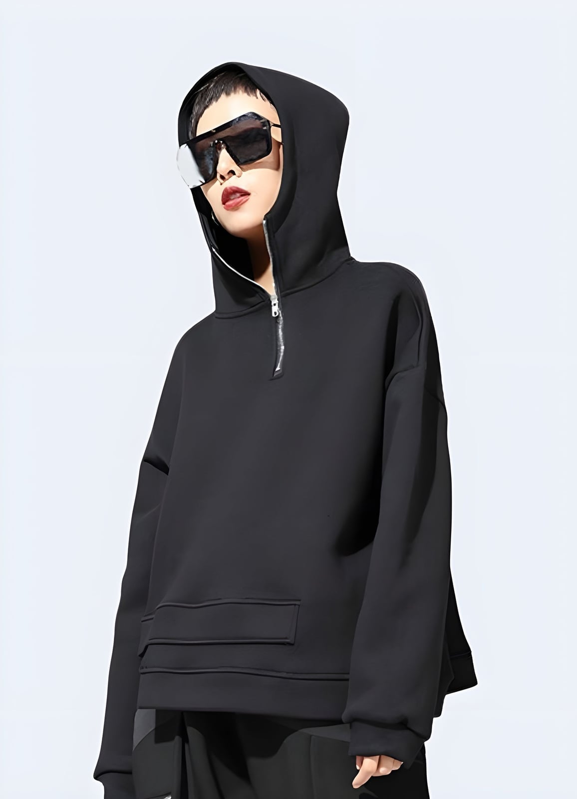 Asymmetrical Techwear Black Hoodie — Chic Black Hoodie Outfit