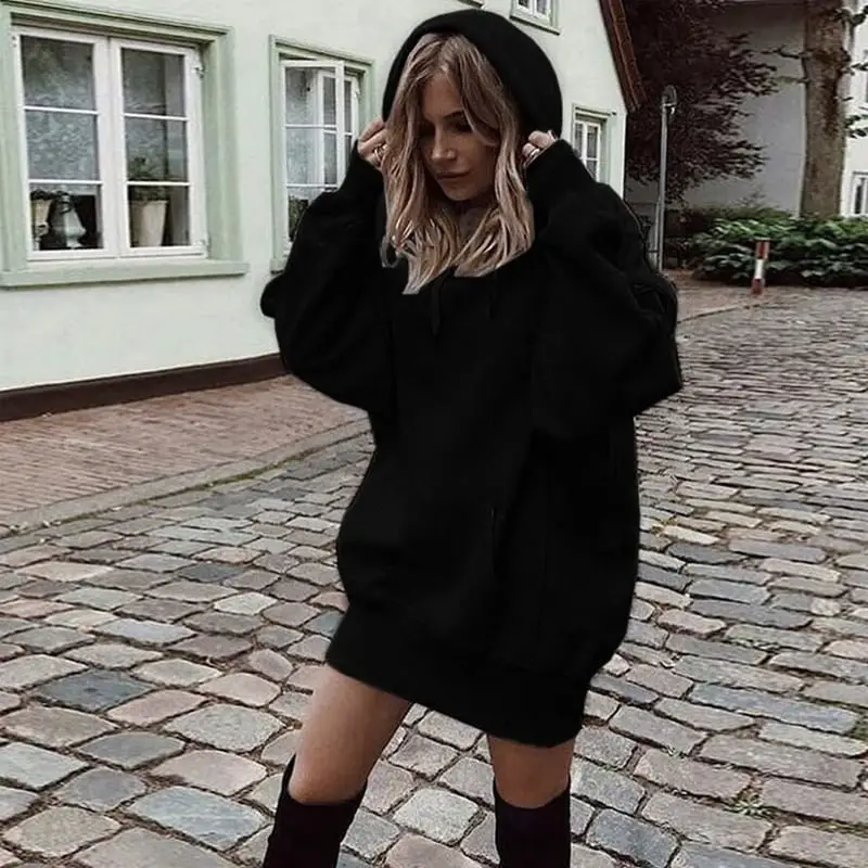 Oversized Black Hoodie as a Dress — Chic Black Hoodie Outfit