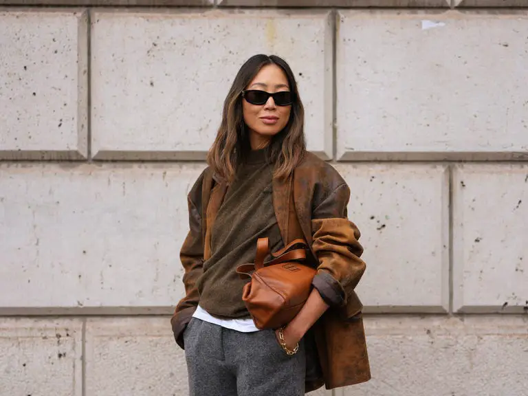 Textured Brown Jacket With Olive Sweater — Chic Style Inspo