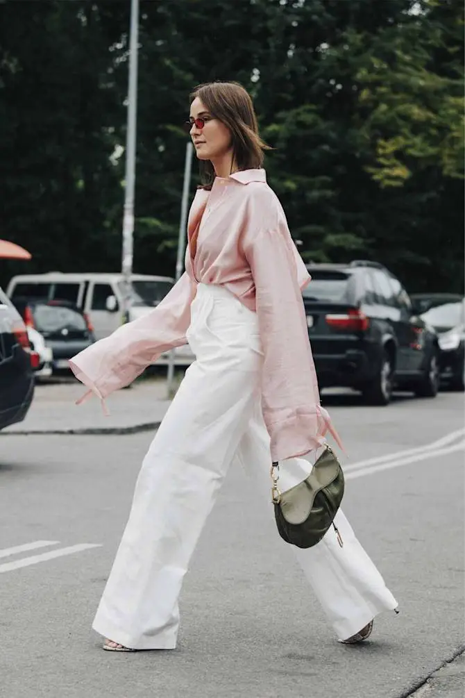 Oversized Pink Shirt With White Trousers — Chic Style Inspo