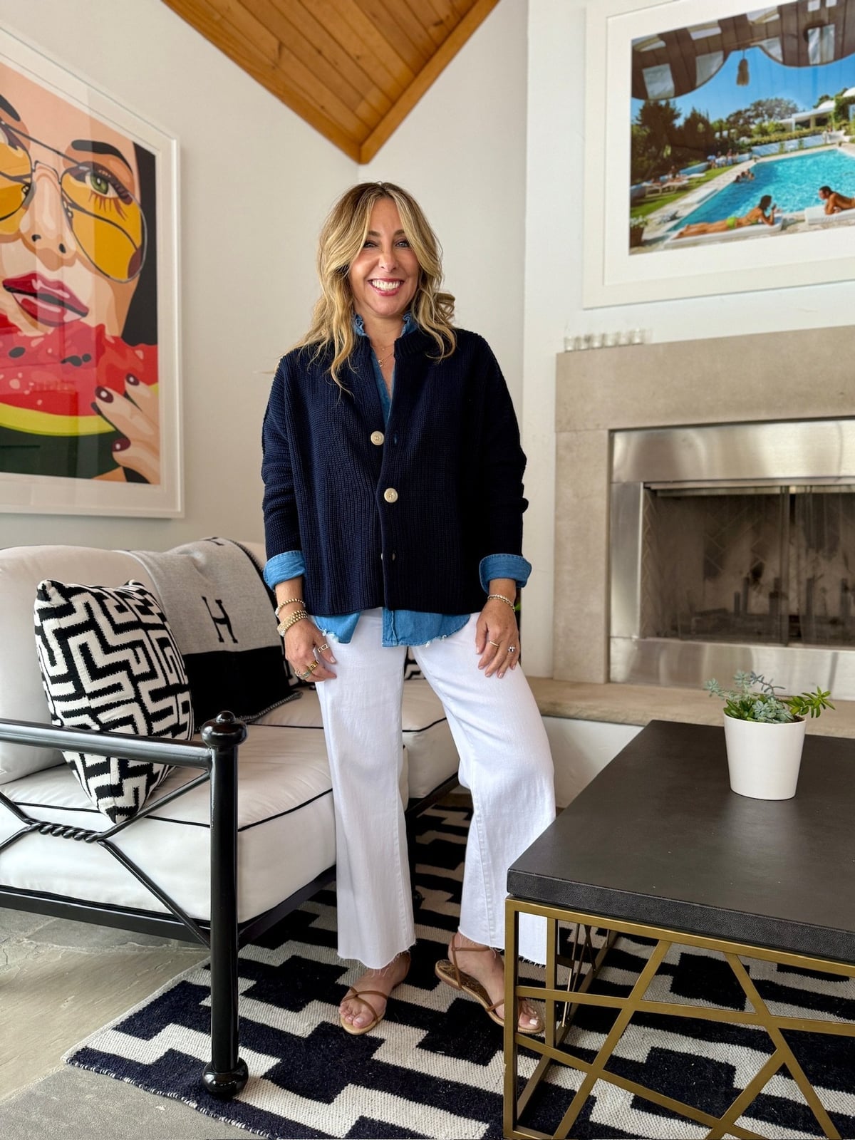 Navy Cardigan With Denim Shirt — Chic Style Inspo