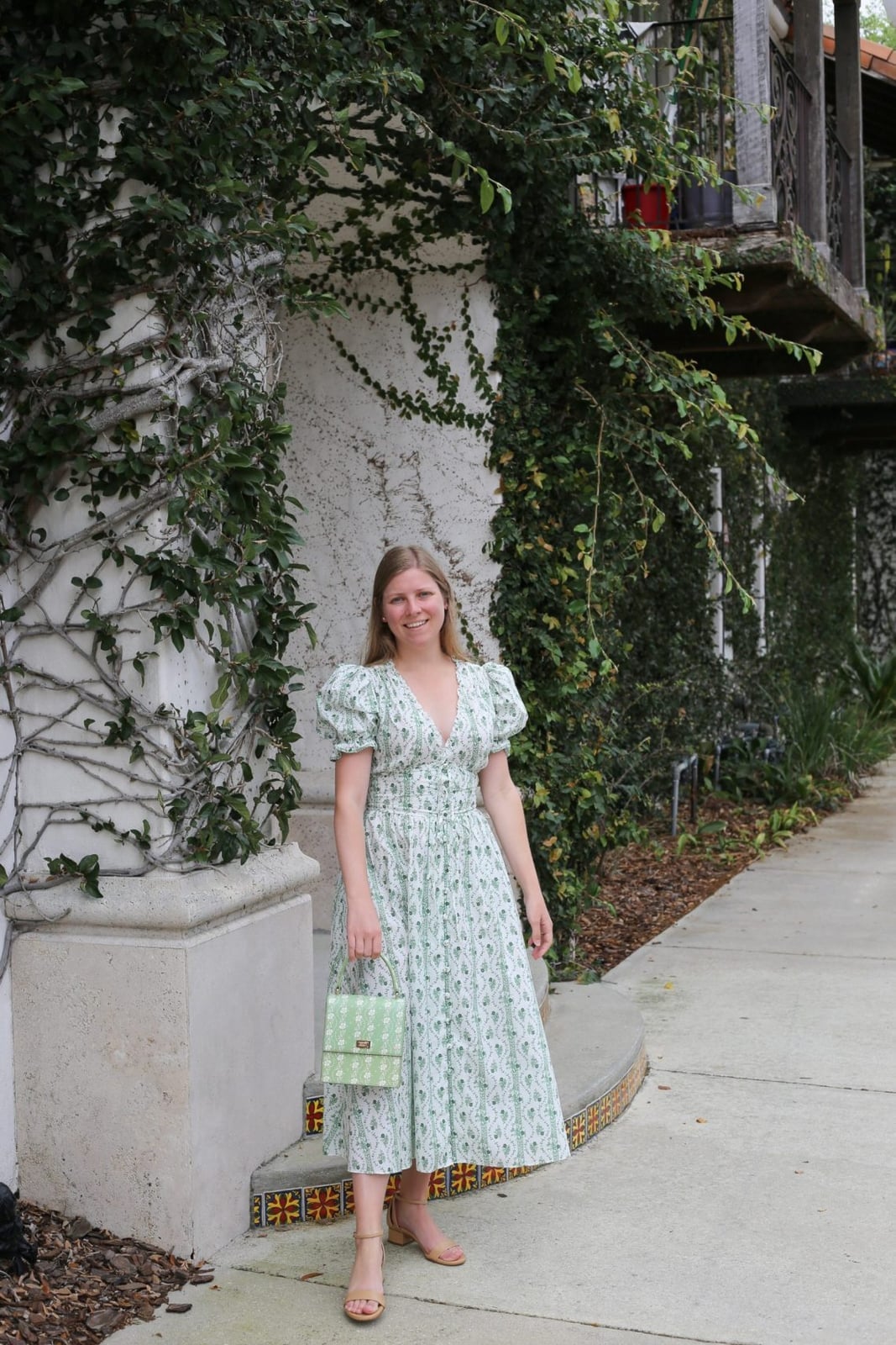 Green Floral Midi Dress With Puff Sleeves — Chic Style Inspo