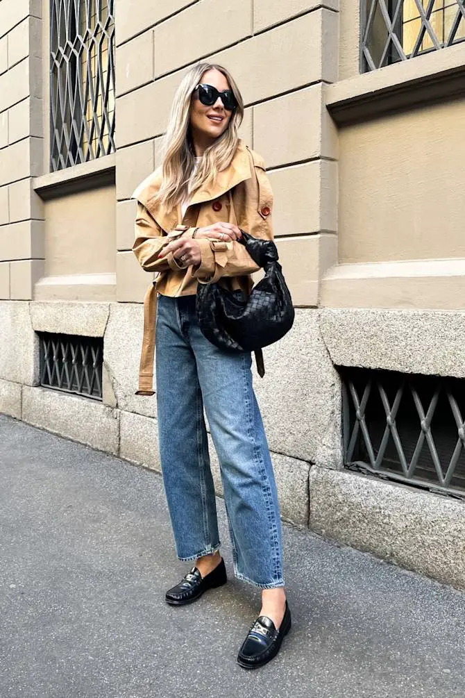 Cropped Tan Jacket With Wide Leg Jeans — Chic Style Inspo