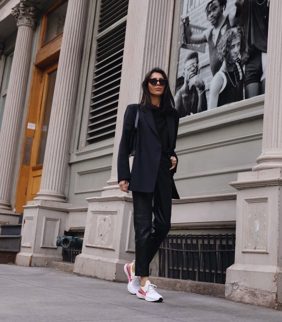 Black Oversized Blazer With Athletic Sneakers — Chic Style Inspo