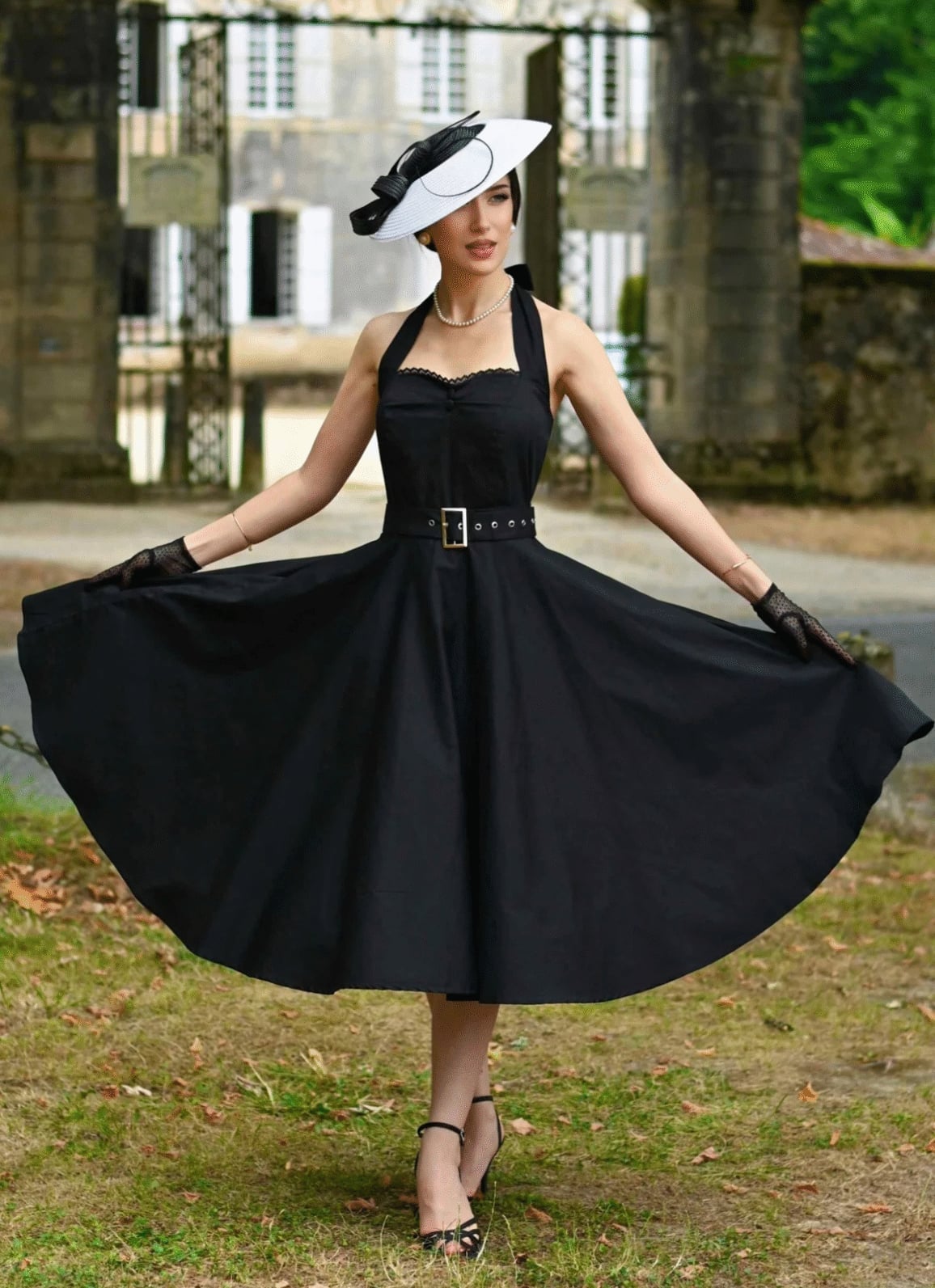 Black Halterneck Dress With Full Circle Skirt — Classy 50s Style