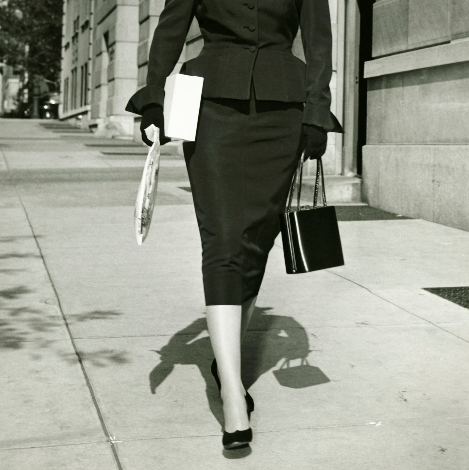 Monochromatic Dark Tailored Suit With Cinched Waist — Classy 50s Style