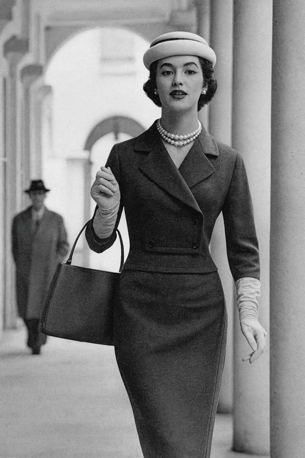 Charcoal Double-Breasted Jacket and Pencil Skirt — Classy 50s Style