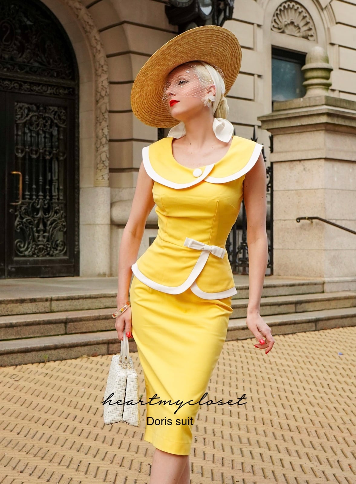 Yellow Vintage Suit With White Collar Detail — Classy 50s Style