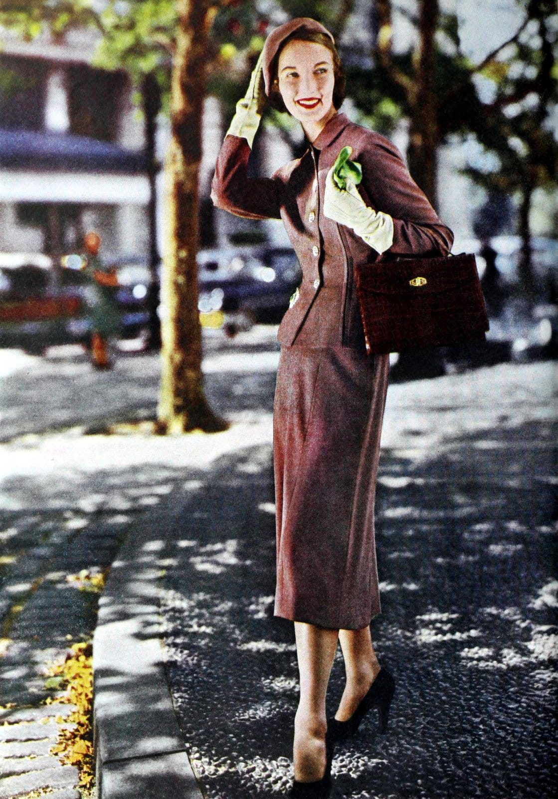 Brown Tailored Suit With Matching Hat — Classy 50s Style
