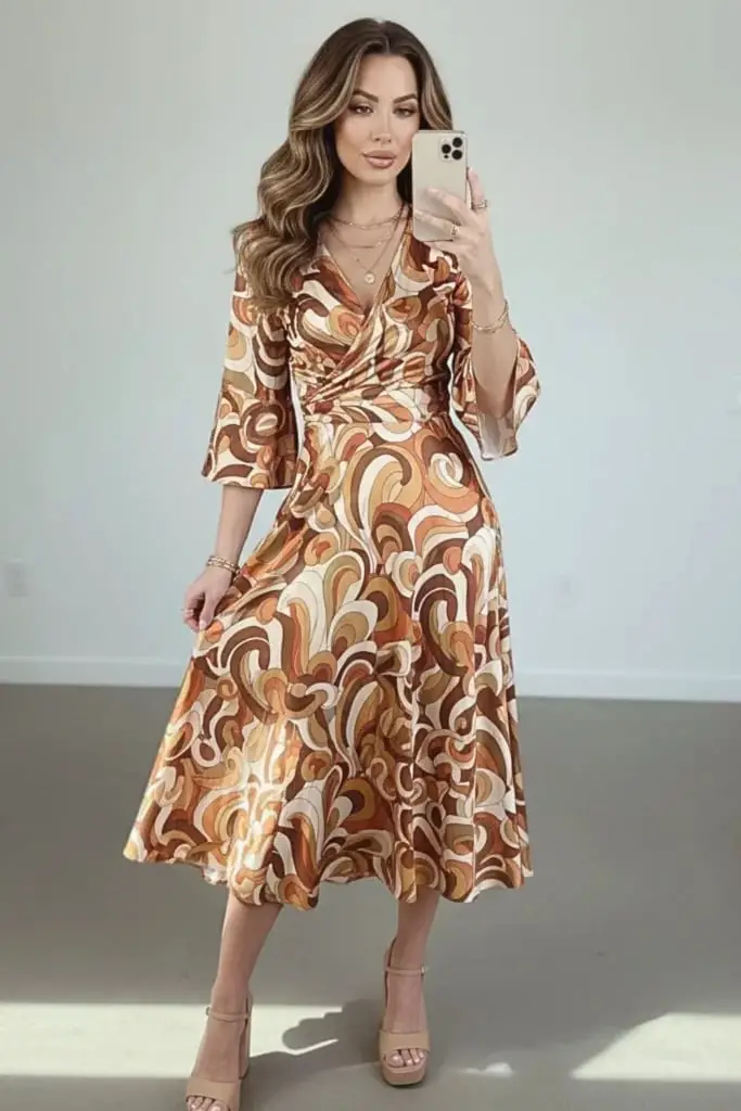 Psychedelic Print Wrap Midi Dress Psychedelic Print Wrap Midi Dress — Classy 70s Outfits