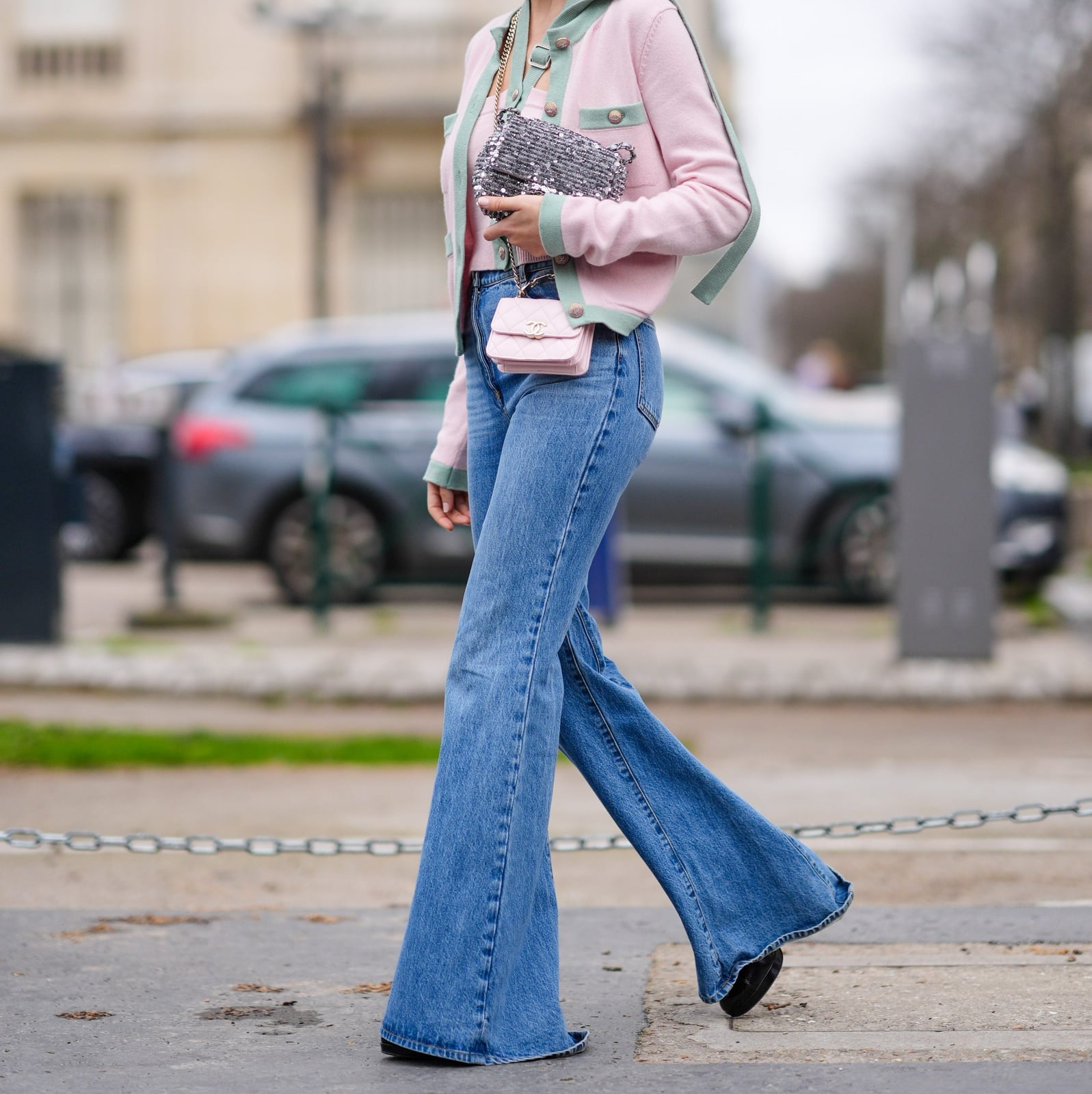 Pink Cropped Jacket and Ultra Wide Flare Jeans Pink Cropped Jacket and Ultra Wide Flare Jeans — Classy 70s Outfits