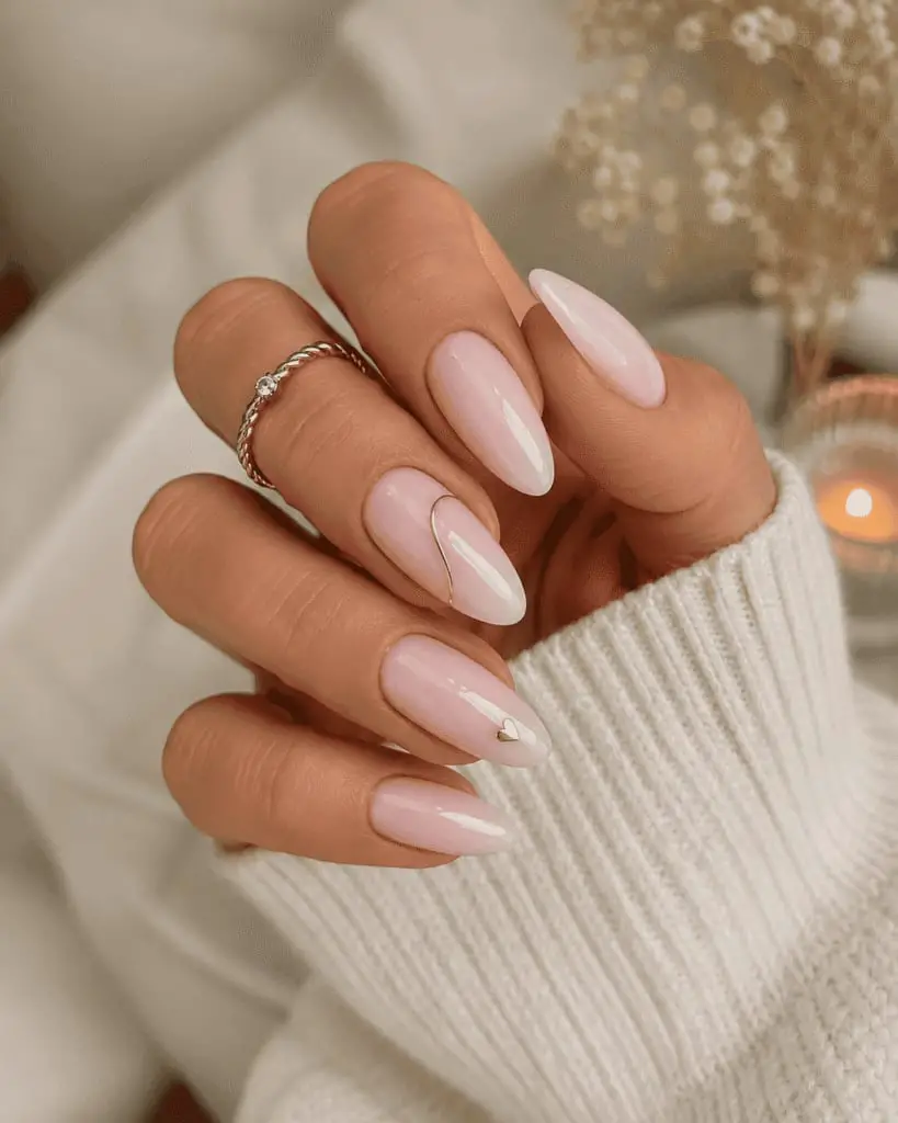 Medium Pale Pink Gold Wire Heart Almond Nails Medium Pale Pink Gold Wire Heart Almond Nails — Classy Acrylic Nails Almond