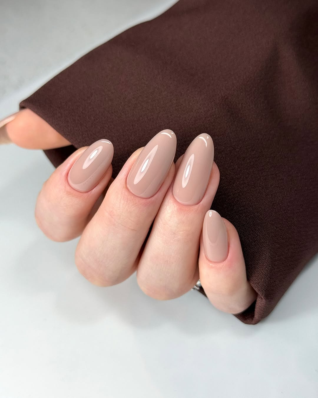 Medium Nude Beige Glossy Almond Nails Medium Nude Beige Glossy Almond Nails — Classy Acrylic Nails Almond