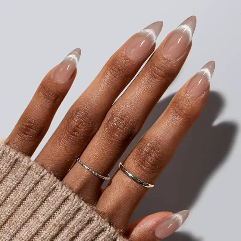 Medium Milky Pink Blue Floral Almond Nails Medium Milky Pink Blue Floral Almond Nails — Classy Acrylic Nails Almond